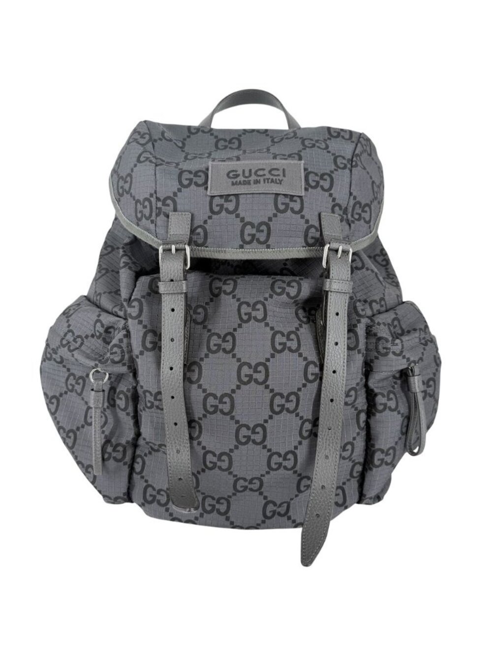 Gucci Backpack GG Ripstop Shoulder Nylon Leather Gray Silver
